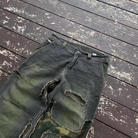 (34x32) Vintage 90s Y2K South Pole Style Camouflage Camo Patchwork Baggy Jeans - Picture 3 of 7